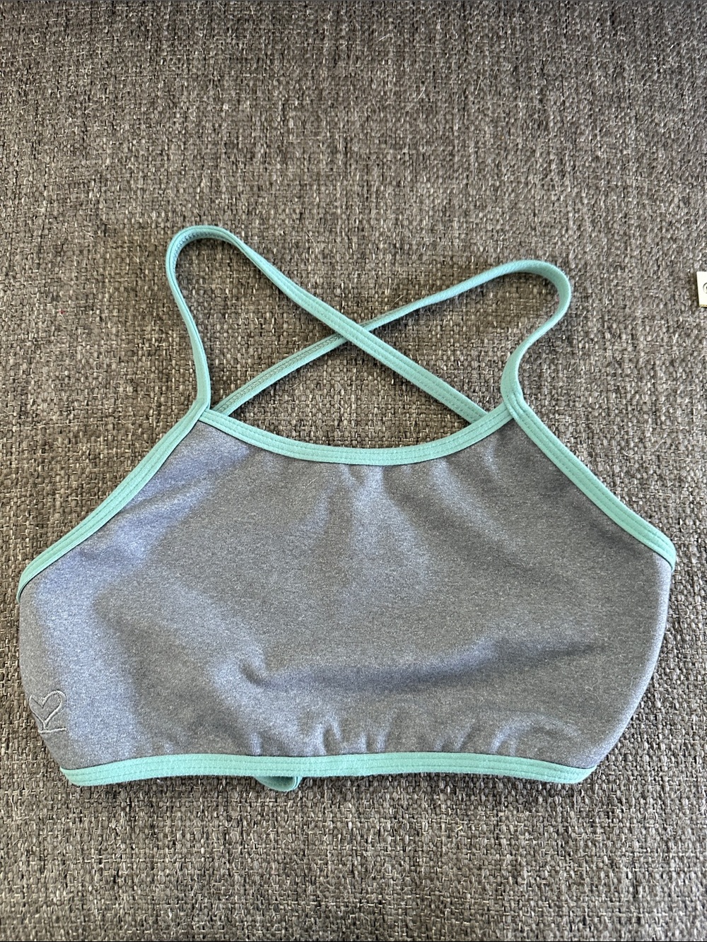 KTRNA Gray and Mint Green Crossback Athletic Dance Sports Bra Top Adult Small S